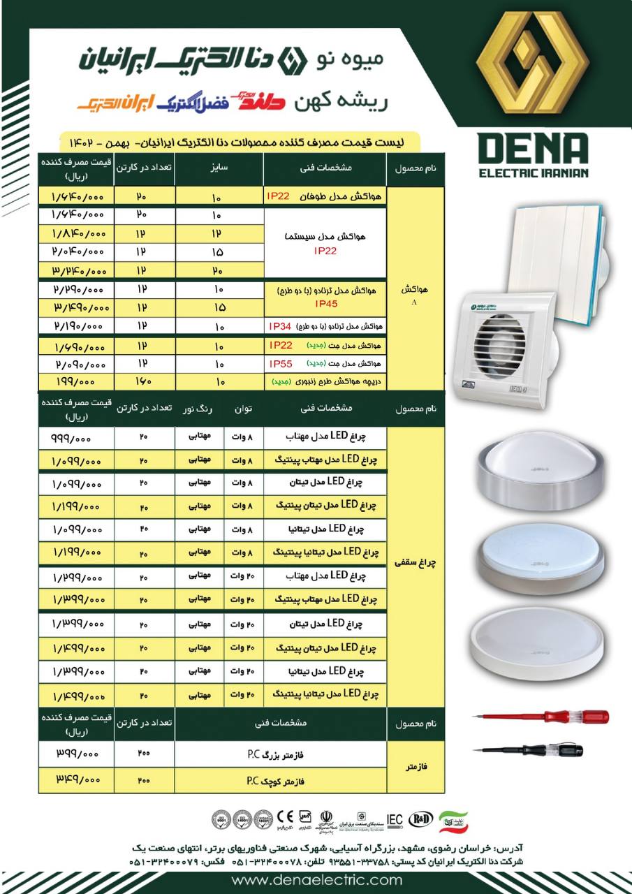 لیست قیمت دناالکتریک